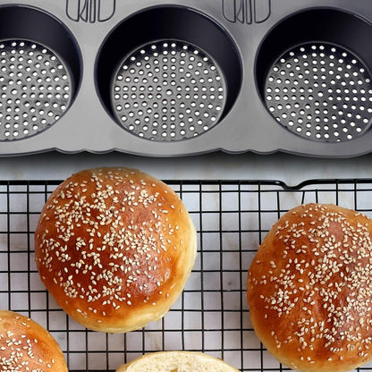 Silicone Hamburger Bun Pan Non-Stick Bread Mold, 6 Cavity