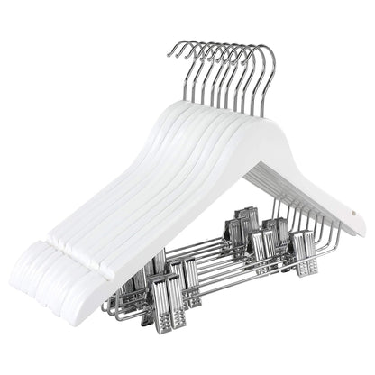 10 Pcs Solid Wood Non-Slip Pants Hangers with Clips White Finish