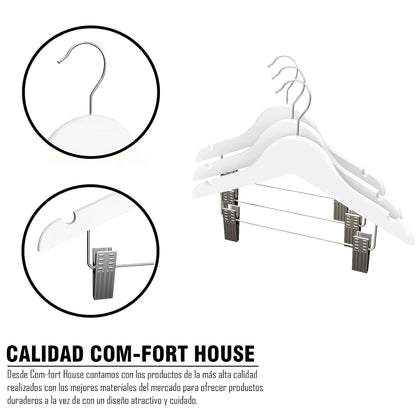 10 Pcs Solid Wood Non-Slip Pants Hangers with Clips White Finish