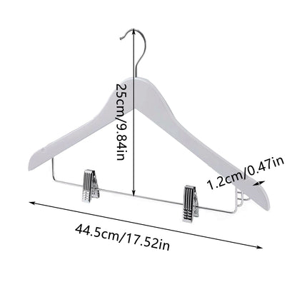 10 Pcs Solid Wood Non-Slip Pants Hangers with Clips White Finish