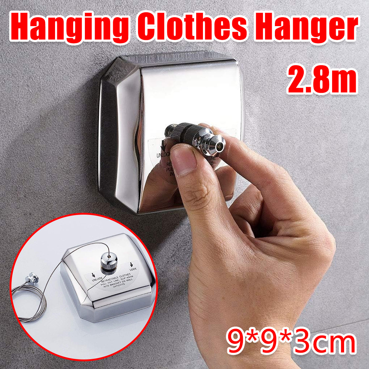 2.8m Retractable Indoor Clothesline Stainless Steel Wire Mount