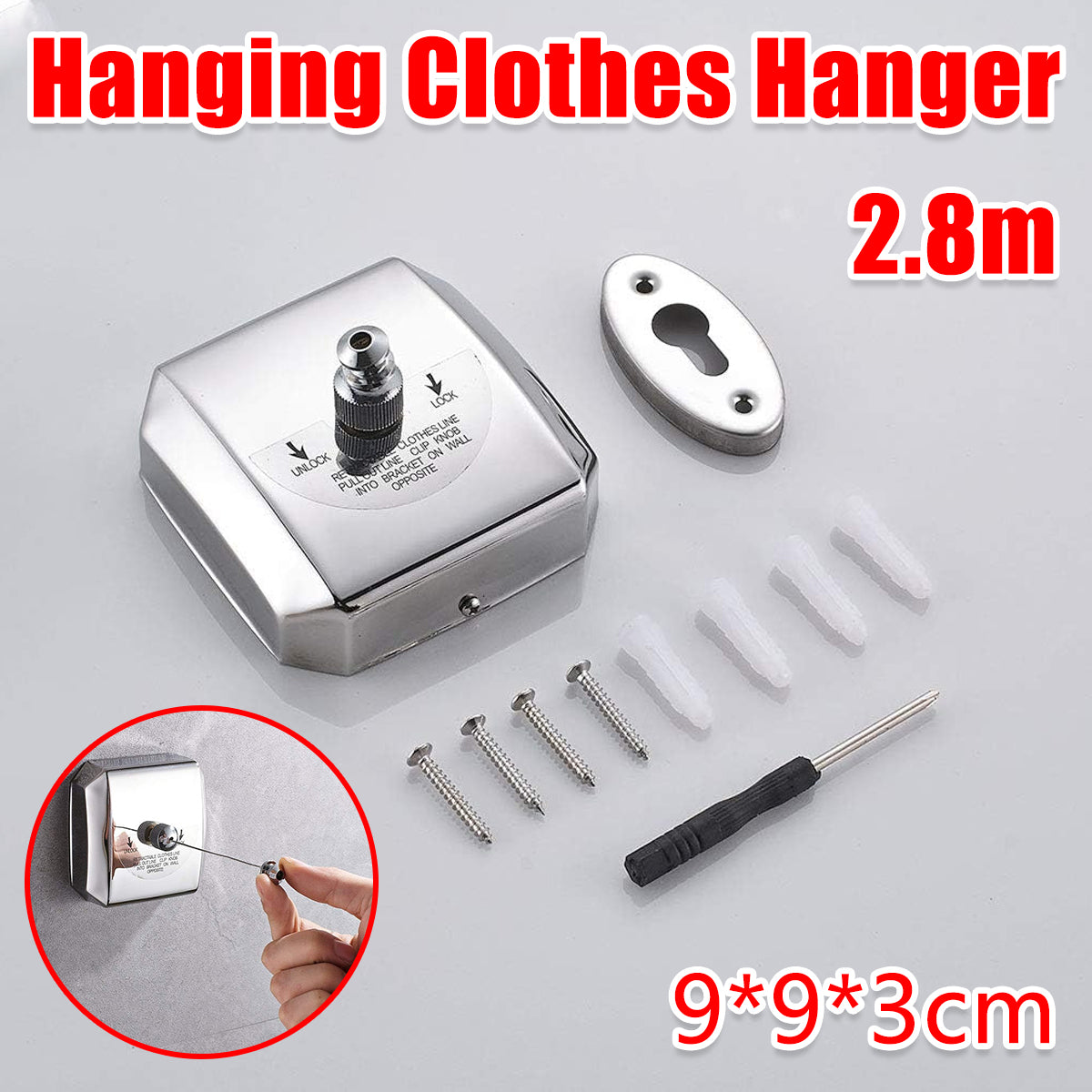 2.8m Retractable Indoor Clothesline Stainless Steel Wire Mount