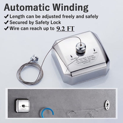 2.8m Retractable Indoor Clothesline Stainless Steel Wire Mount