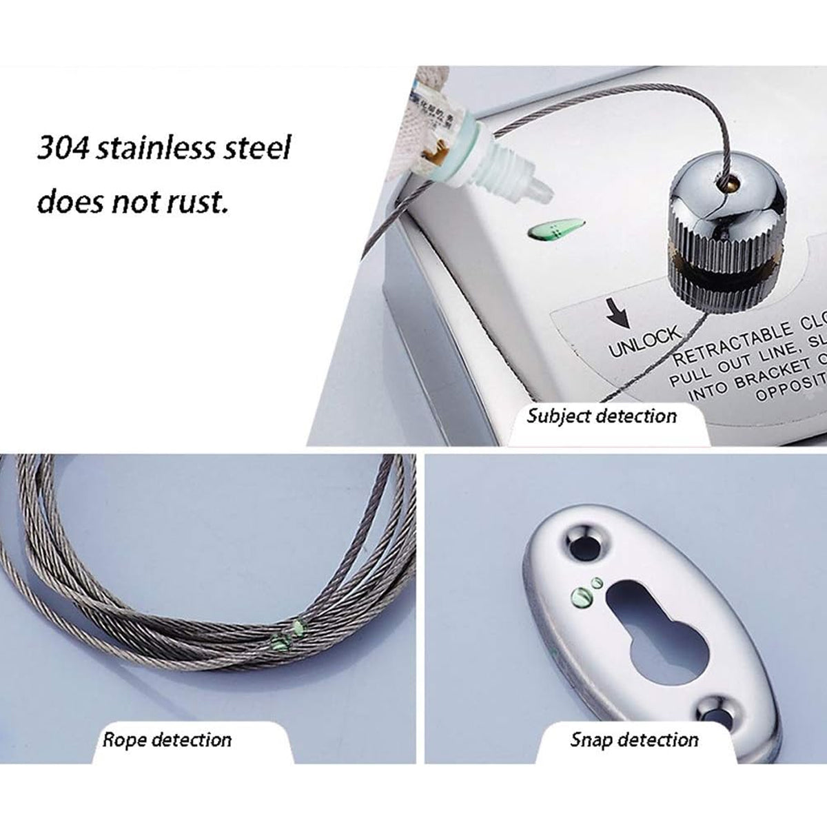 2.8m Retractable Indoor Clothesline Stainless Steel Wire Mount