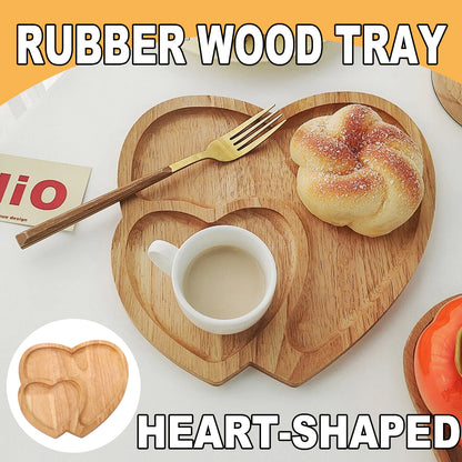 Heart-Shaped Rubber Wood Serving Tray for Coffee and Desserts