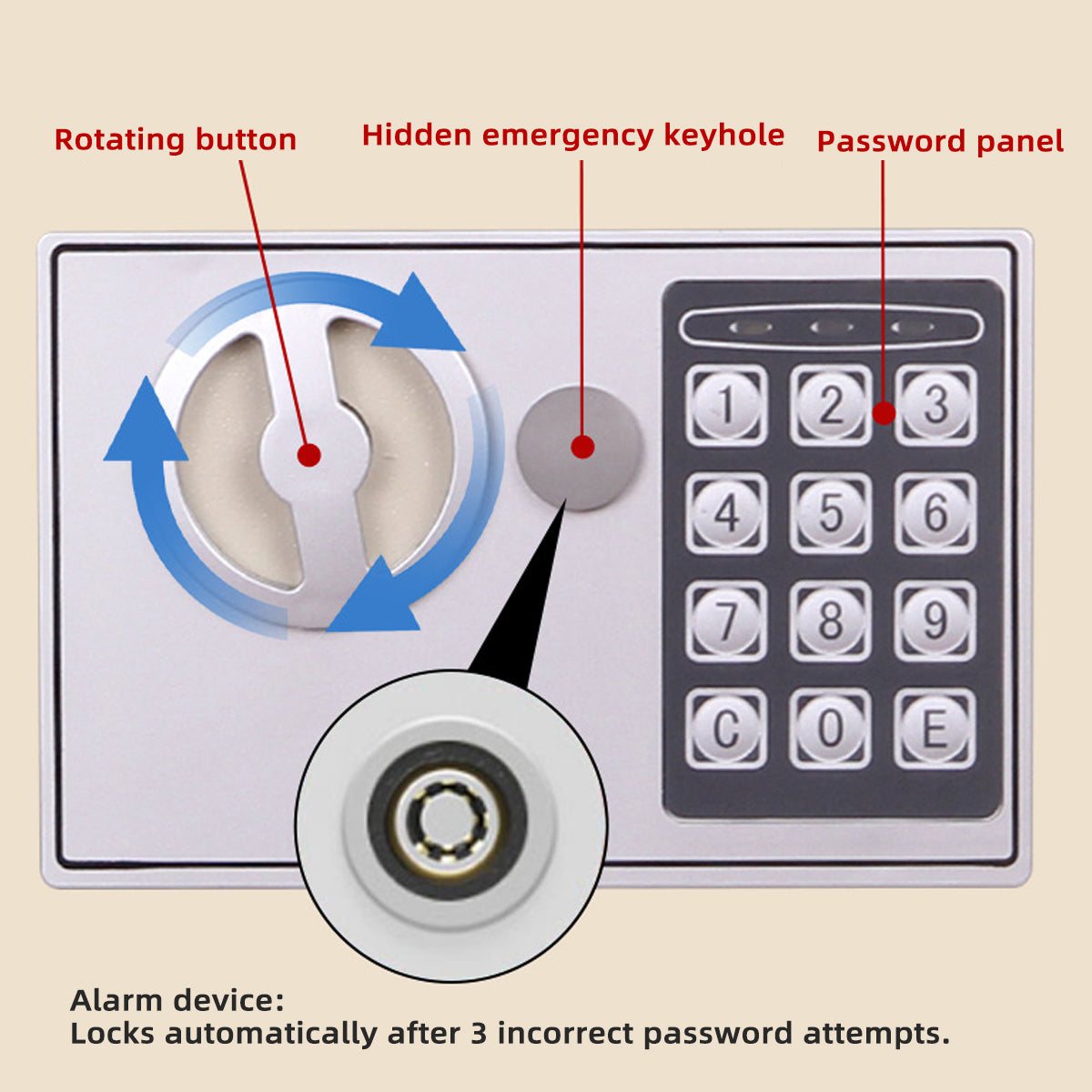 Compact Digital Password Lock Safe Box Sturdy Metal