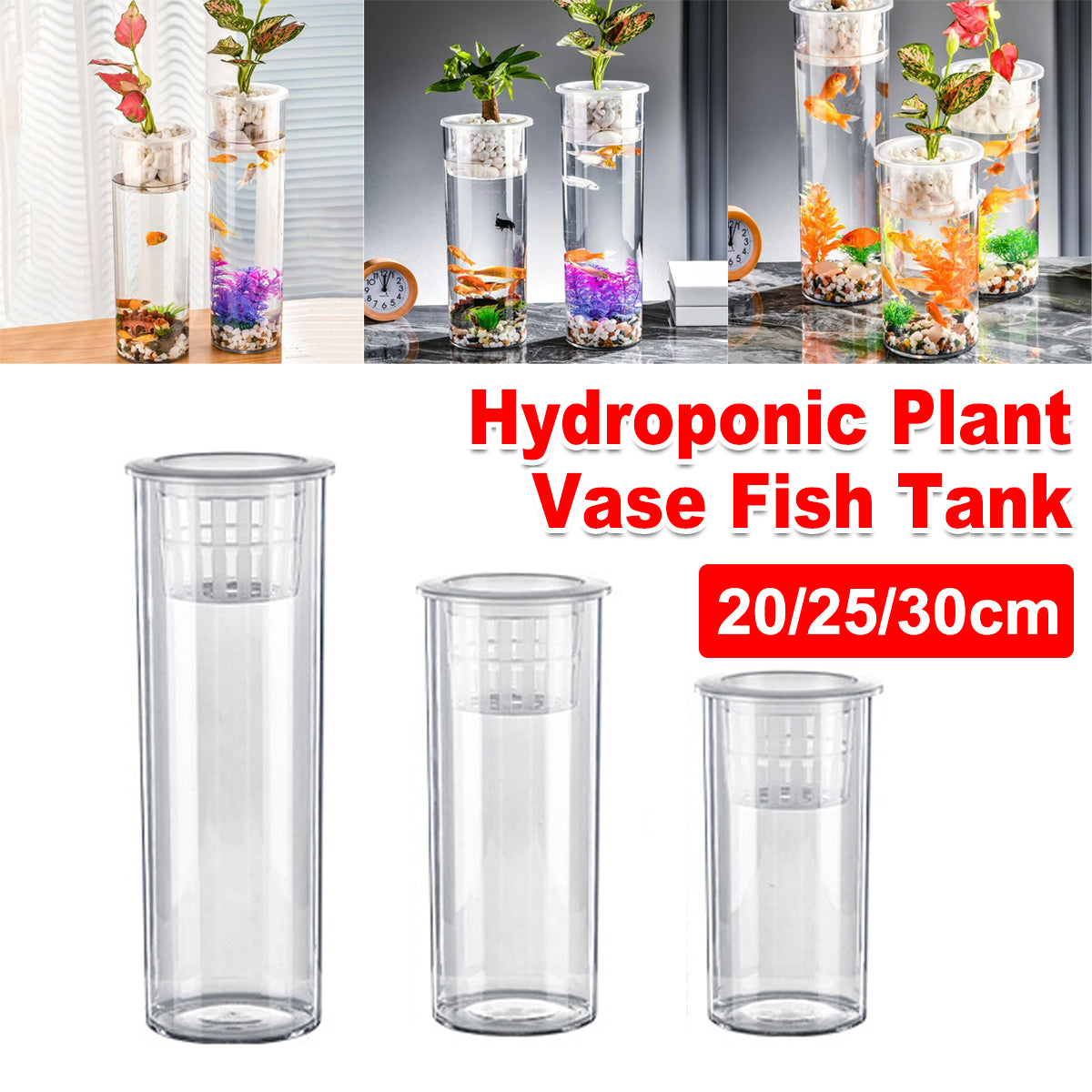 Hydroponic Plant Vase Cylindrical Straight Design Glass Fish Tank for Home Decor