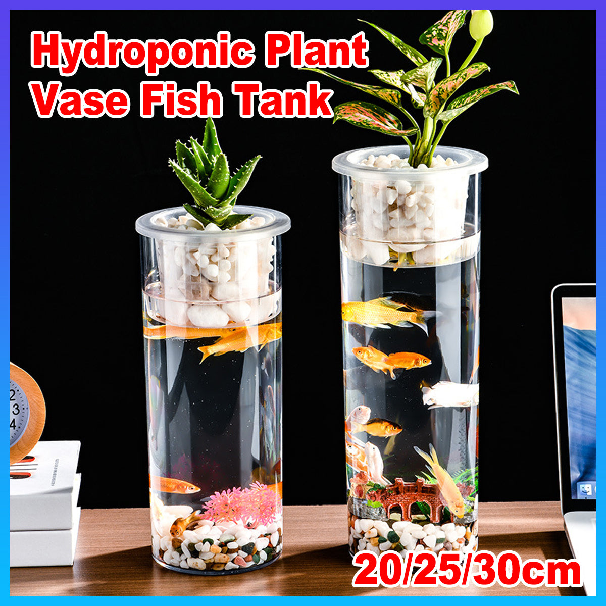Hydroponic Plant Vase Cylindrical Straight Design Glass Fish Tank for Home Decor