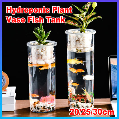 Hydroponic Plant Vase Cylindrical Straight Design Glass Fish Tank for Home Decor