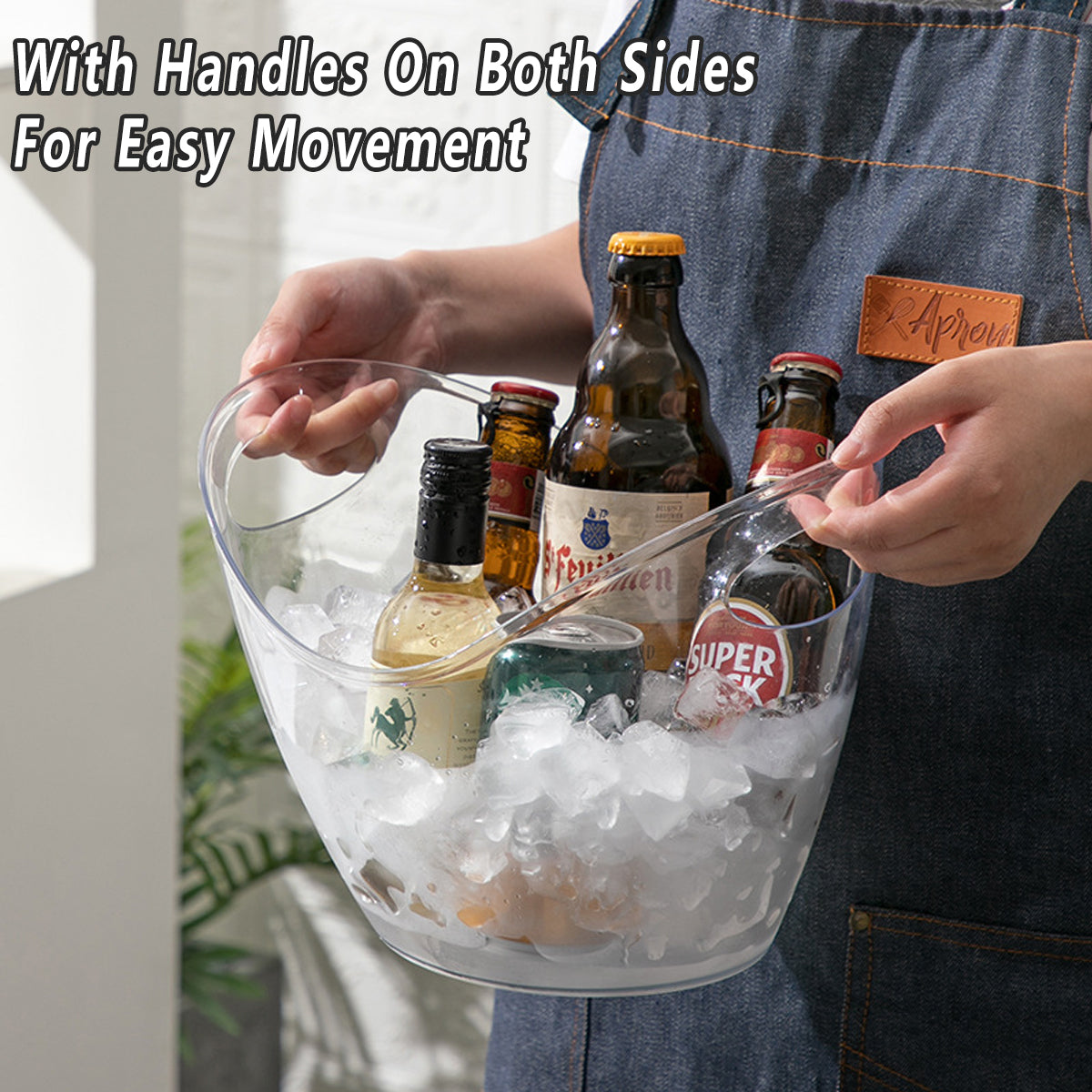 2PCS Transparent 3.5L Ice Bucket Large Capacity Wine Beer Cooler Picnic Basket