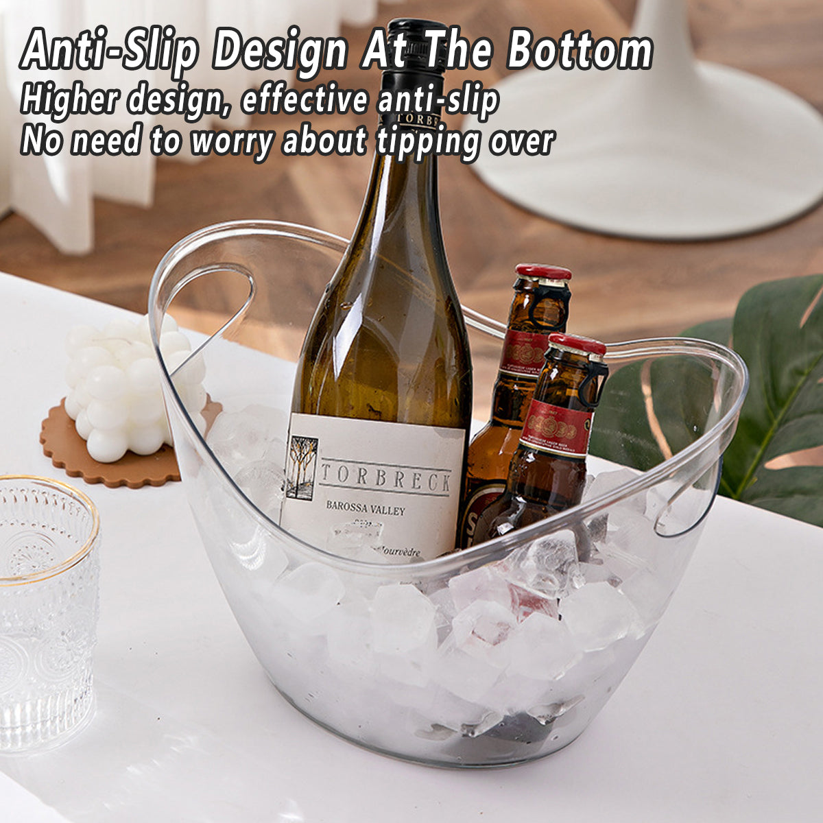 2PCS Transparent 3.5L Ice Bucket Large Capacity Wine Beer Cooler Picnic Basket