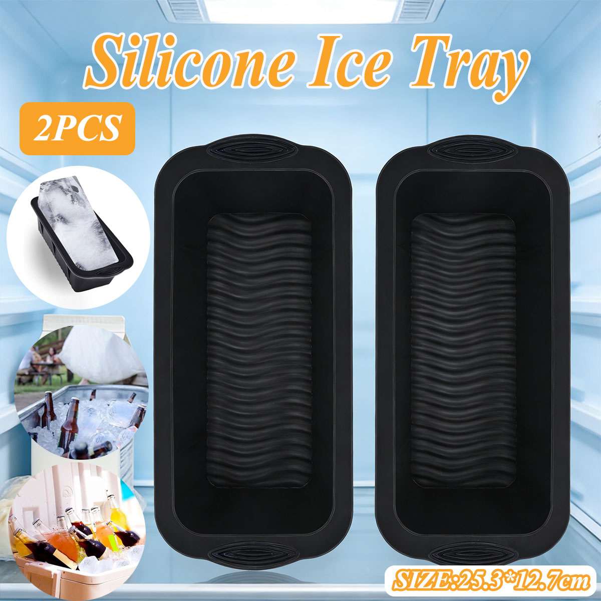 2PCS Reusable Silicone Ice Blocks Large Cube Tray for Drinks and Cocktails AU