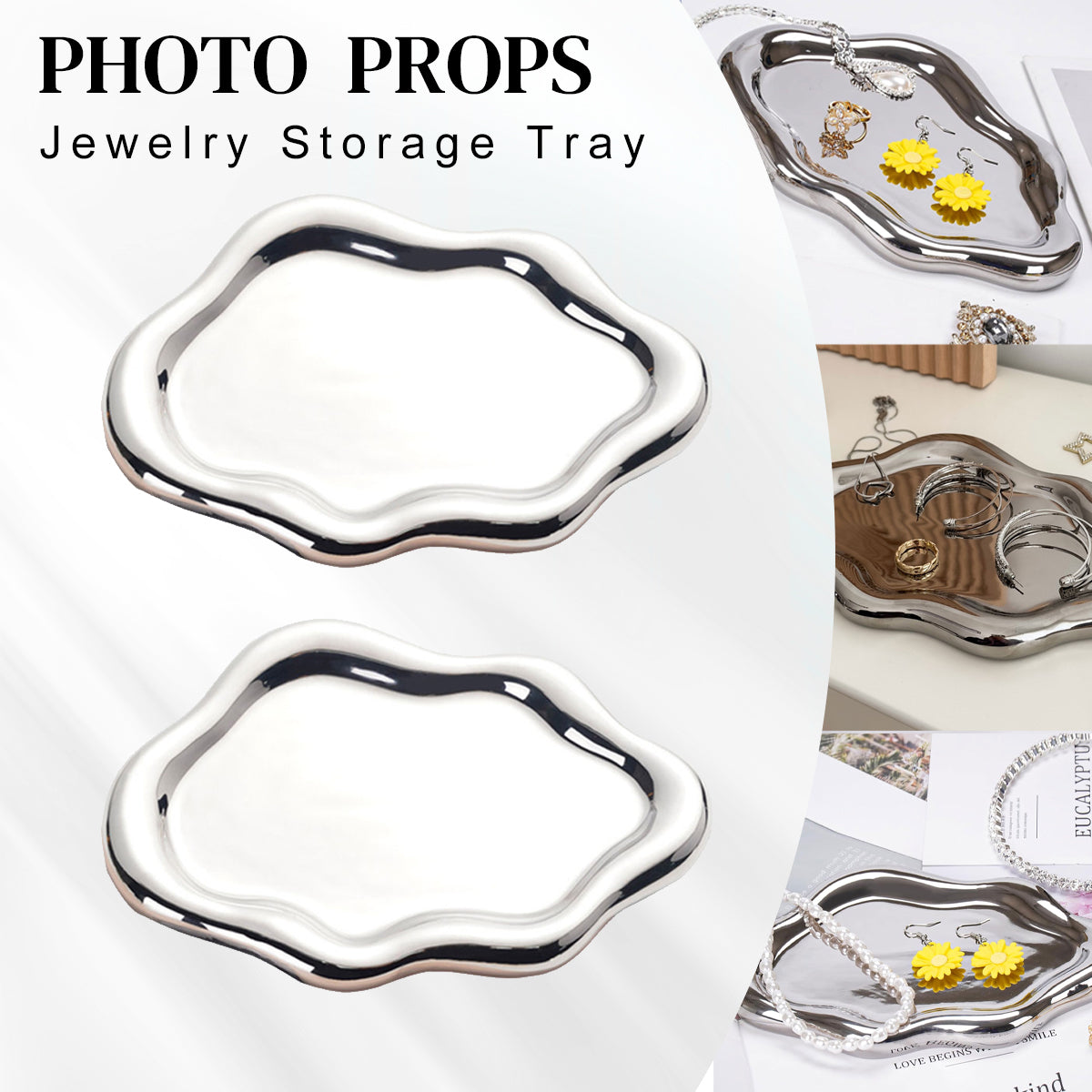 2PCS  Luxury Ceramic Jewelry Display Tray Organizer Plate Storage Large Decor AU