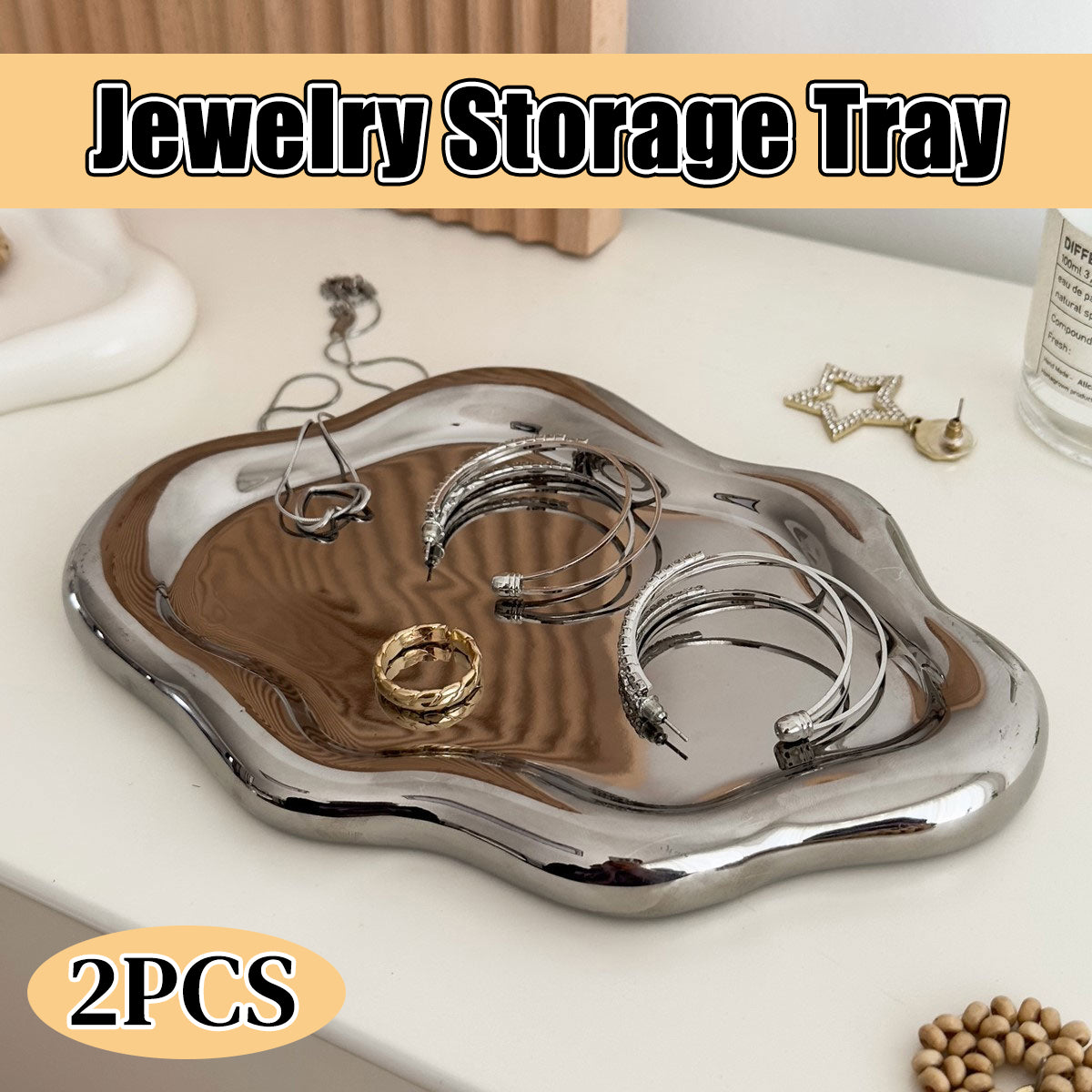 2PCS  Luxury Ceramic Jewelry Display Tray Organizer Plate Storage Large Decor AU