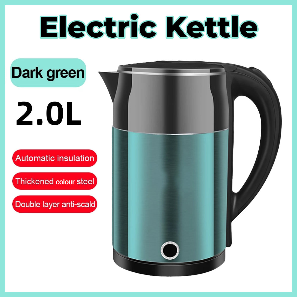 Home Smart Stainless Steel Electric Kettle 2L Double Layer Anti Scald Safe AU