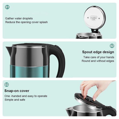 Home Smart Stainless Steel Electric Kettle 2L Double Layer Anti Scald Safe AU