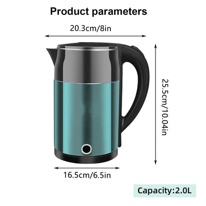 Home Smart Stainless Steel Electric Kettle 2L Double Layer Anti Scald Safe AU