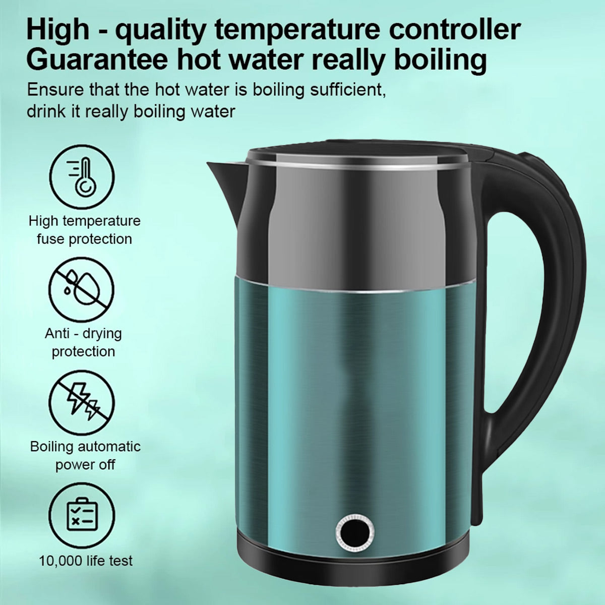 Home Smart Stainless Steel Electric Kettle 2L Double Layer Anti Scald Safe AU