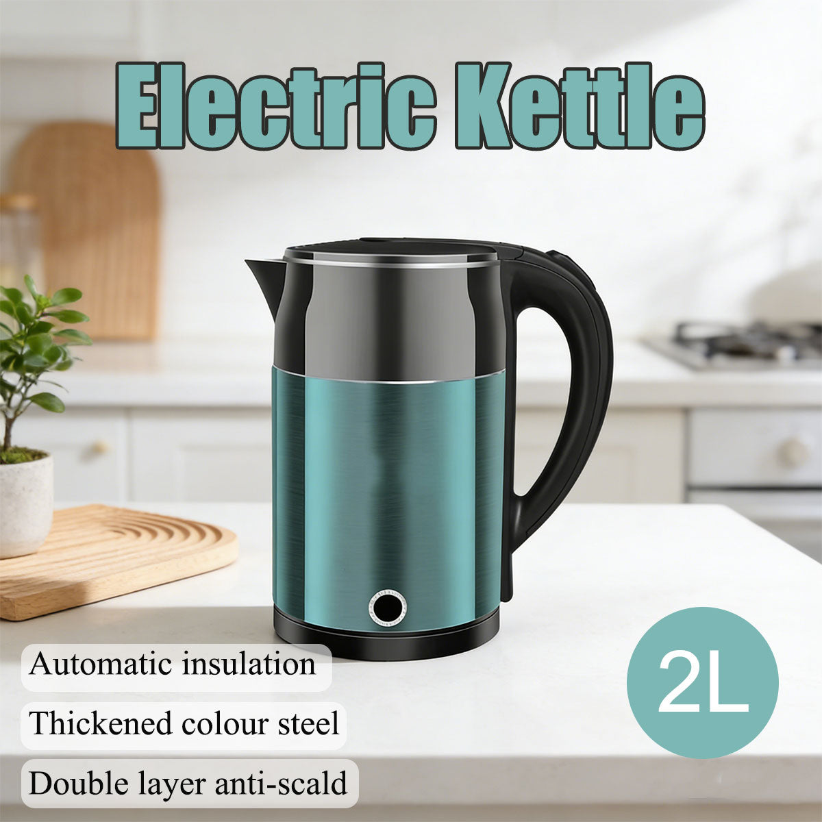 Home Smart Stainless Steel Electric Kettle 2L Double Layer Anti Scald Safe AU