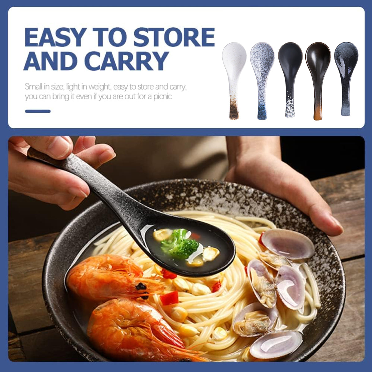 Ceramic Soup Spoons for Kitchen Cooking and Serving Set of 5
