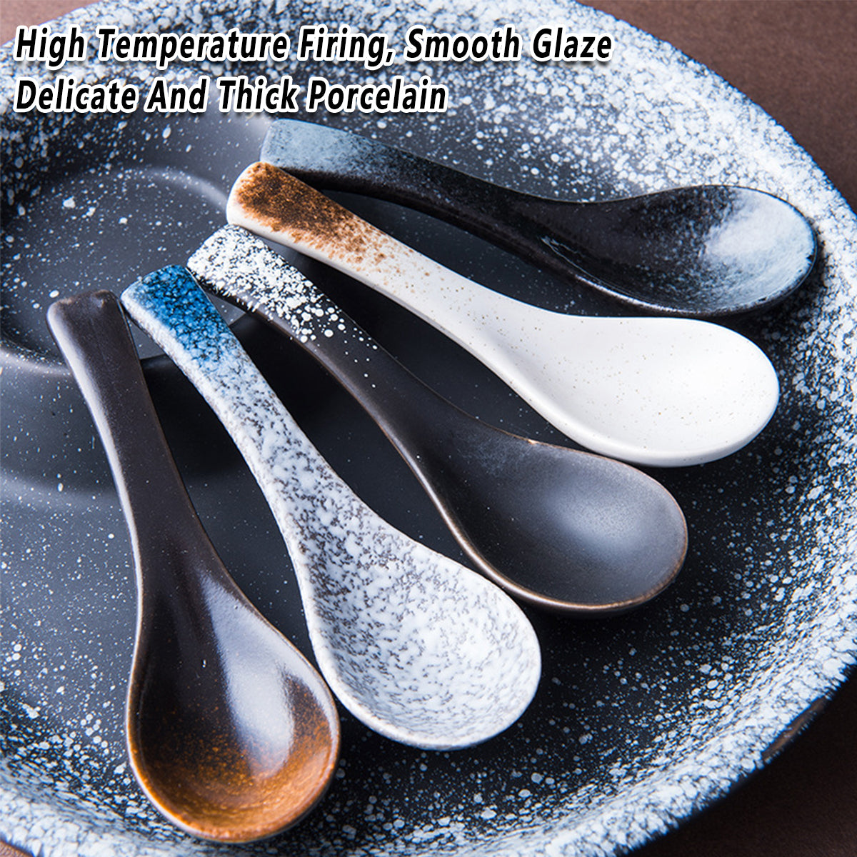 Ceramic Soup Spoons for Kitchen Cooking and Serving Set of 5