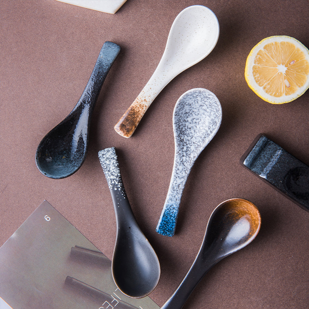 Ceramic Soup Spoons for Kitchen Cooking and Serving Set of 5
