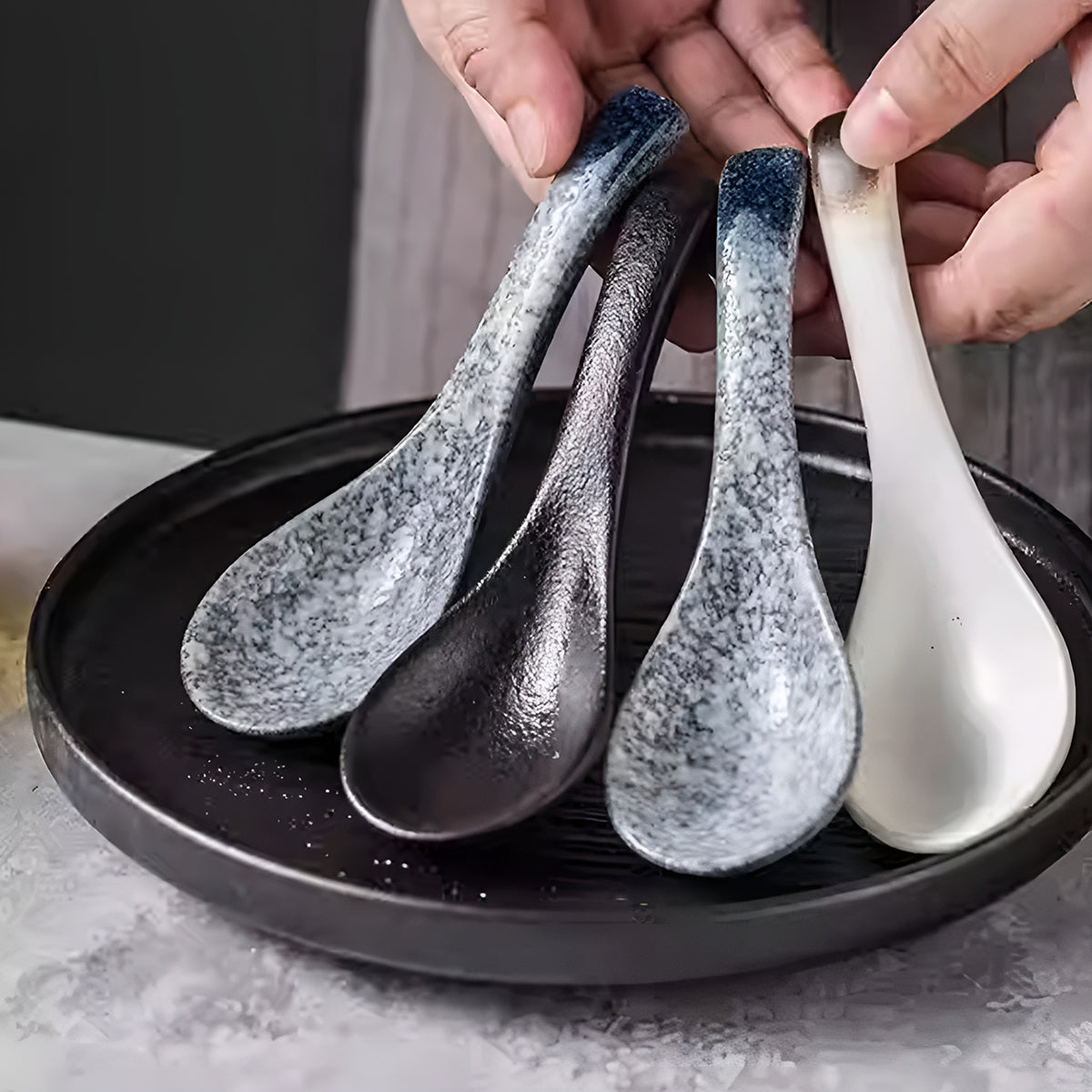 Ceramic Soup Spoons for Kitchen Cooking and Serving Set of 5