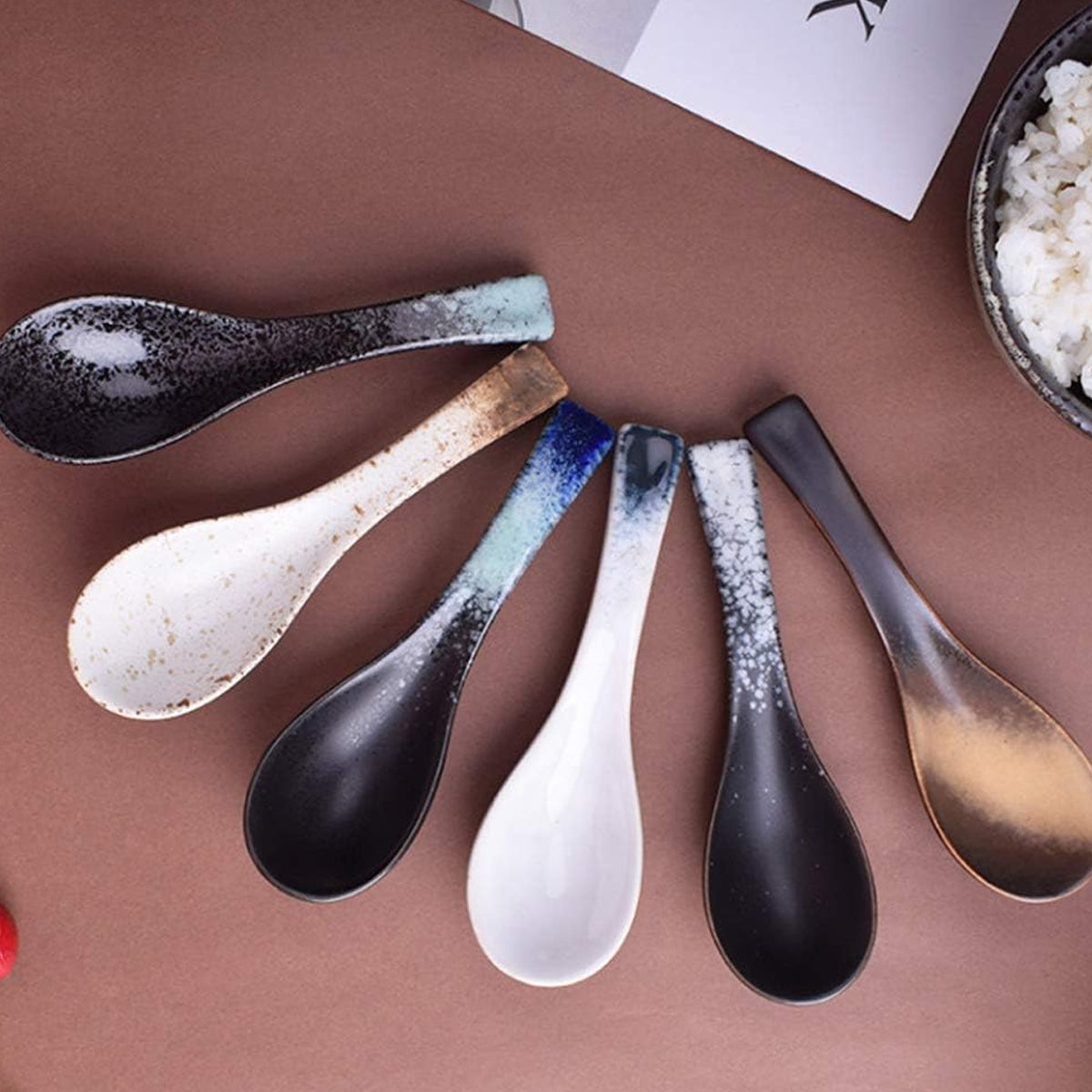 Ceramic Soup Spoons for Kitchen Cooking and Serving Set of 5