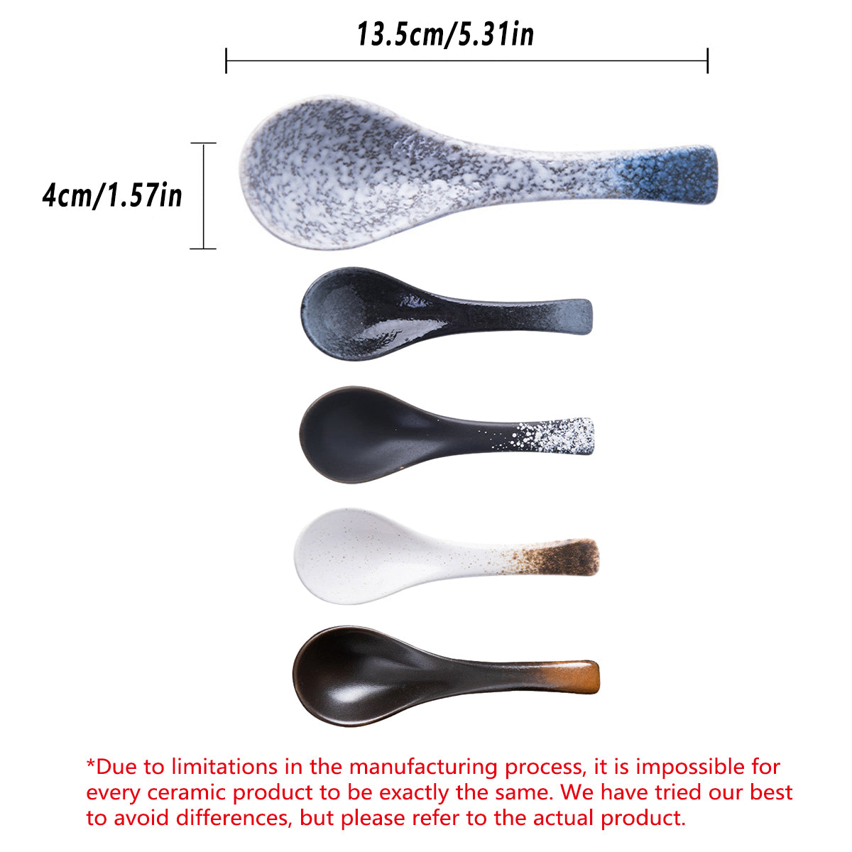 Ceramic Soup Spoons for Kitchen Cooking and Serving Set of 5
