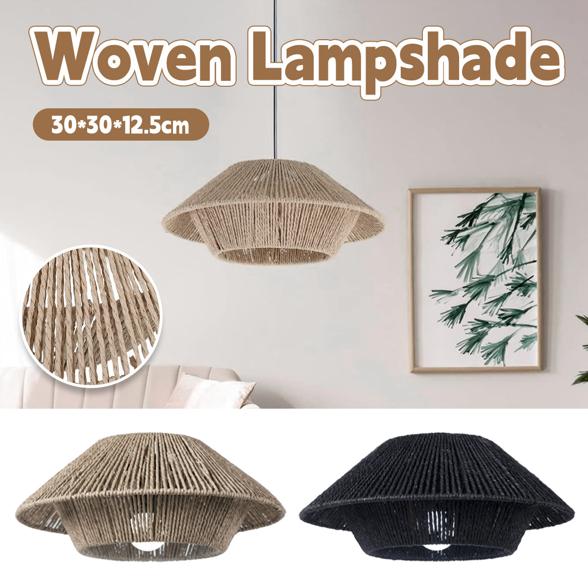 Hand Woven Paper Rope Lampshade Vintage Pendant Cover