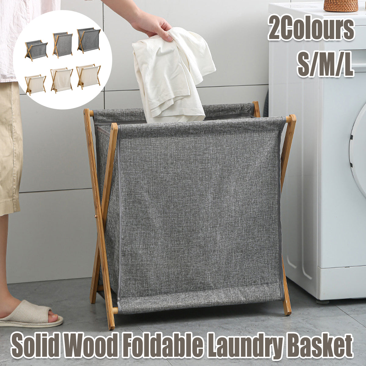 Wooden Collapsible Laundry Basket with Breathable Fabric