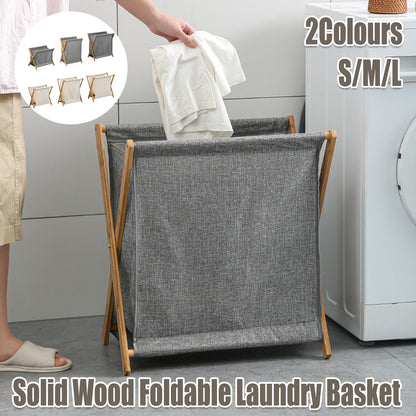 Wooden Collapsible Laundry Basket with Breathable Fabric