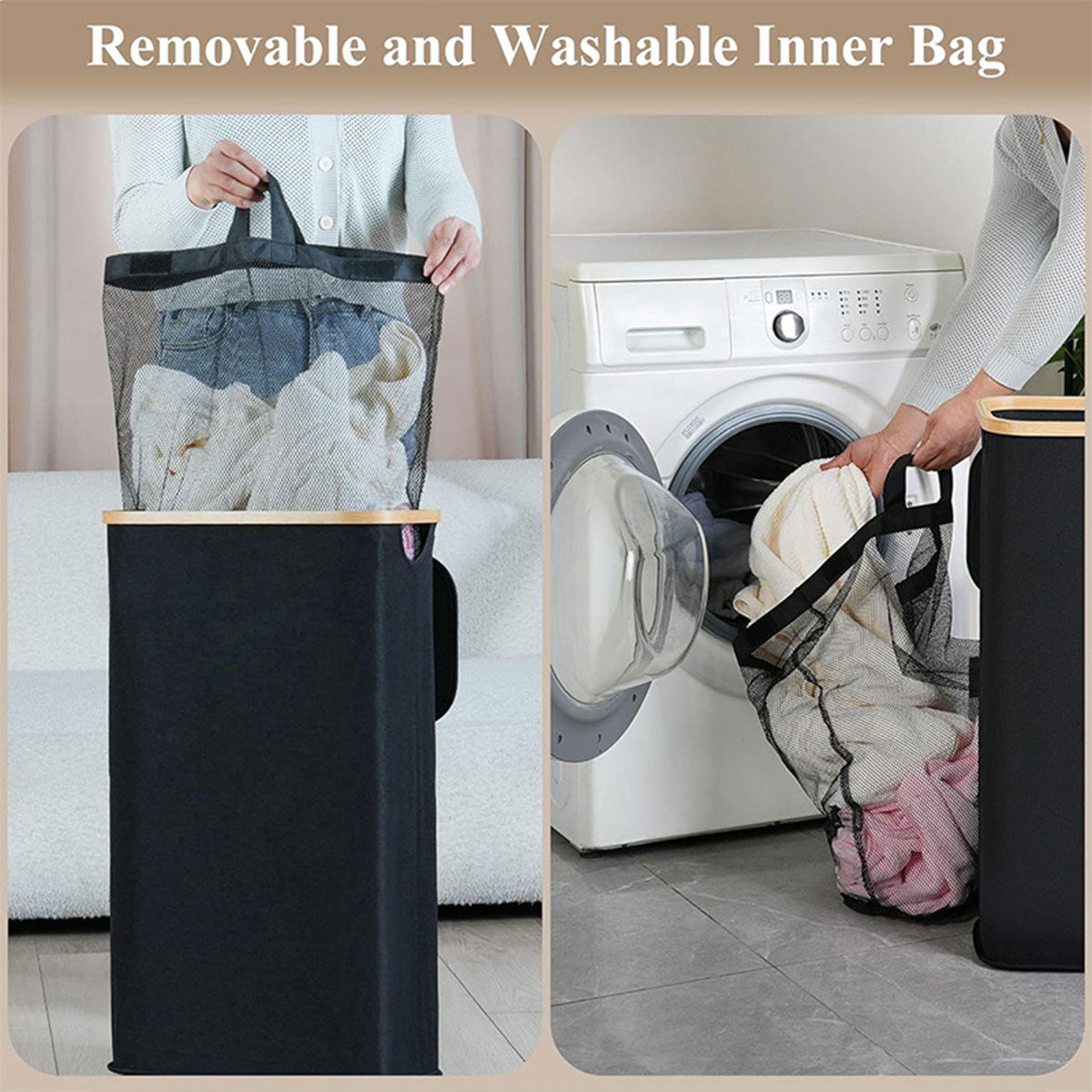 Laundry Basket Large with Lid and Removable Washable Inner Bag