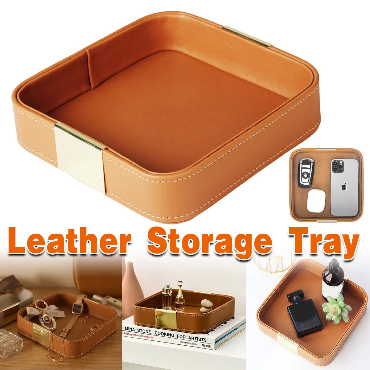 Leather Desktop Storage Tray Key Organizer Entryway Cosmetic Clutter Tray AU