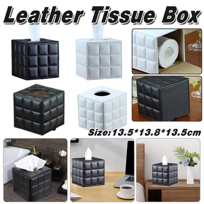 Premium PU Leather Square Tissue Box with Quilted Design