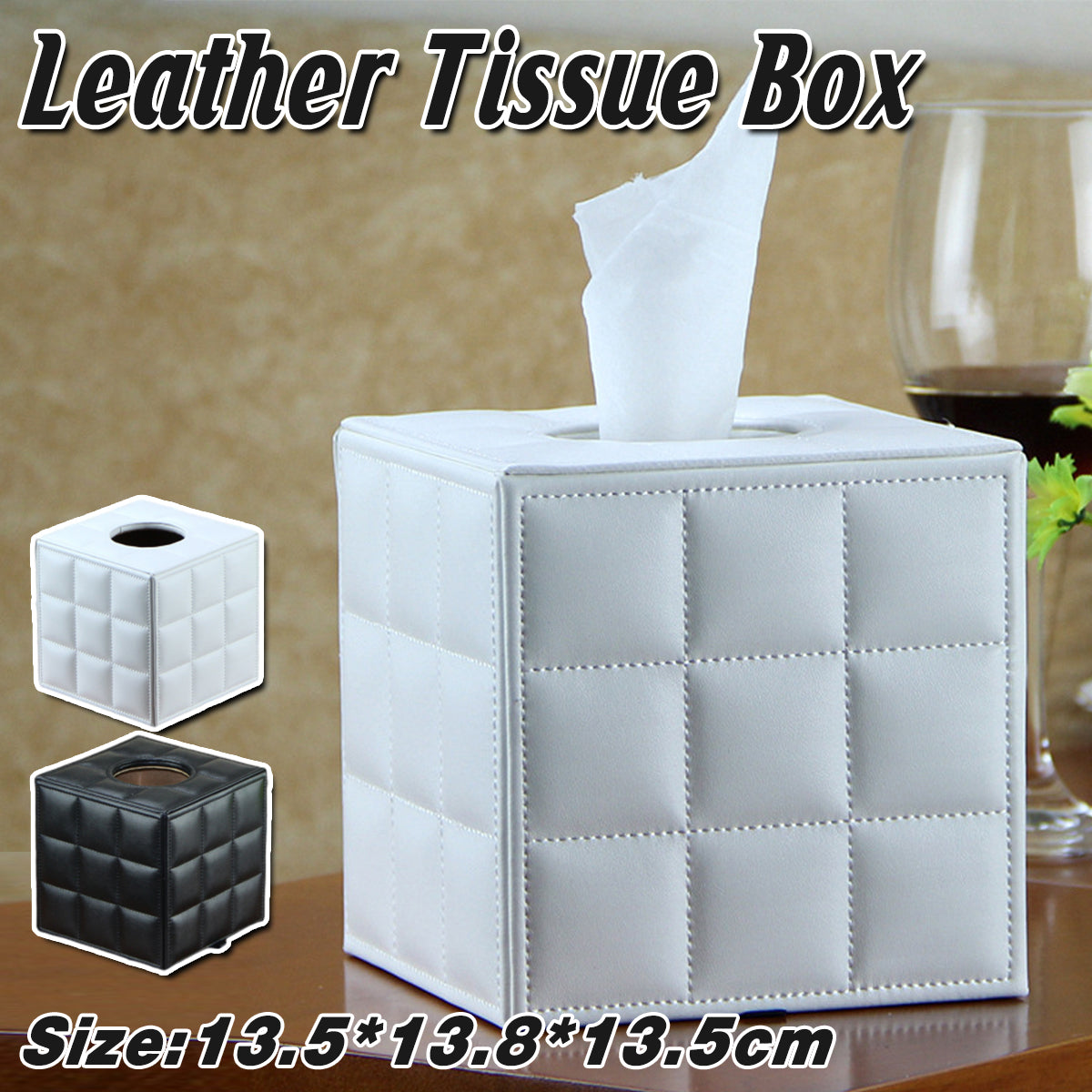 Premium PU Leather Square Tissue Box with Quilted Design