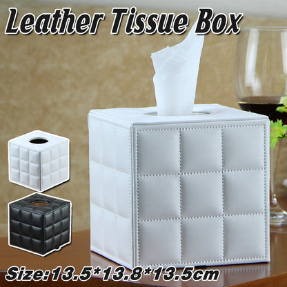Premium PU Leather Square Tissue Box with Quilted Design