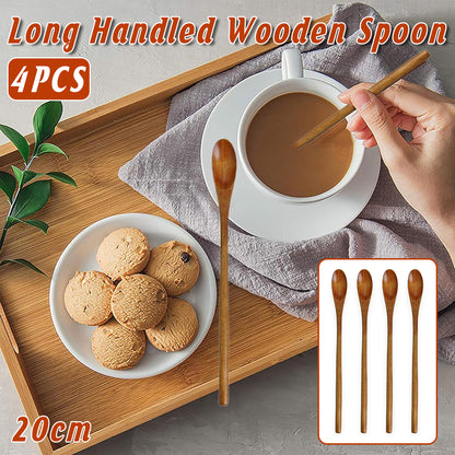 4PCS Japanese Wooden Long Handle Stirring Spoons for Coffee and Tea
