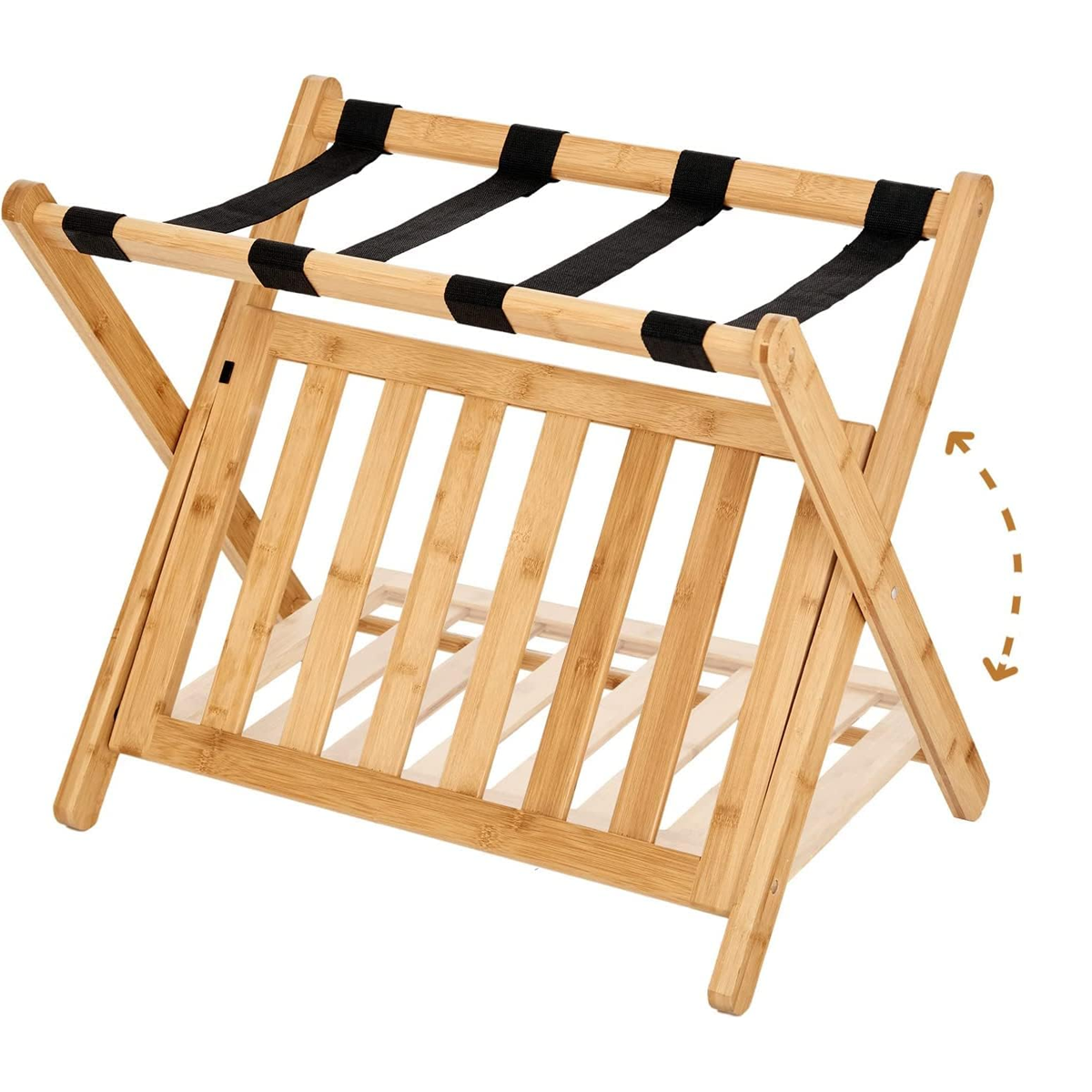 Bamboo Luggage Rack Foldable with Straps for Hotel Guest Rooms