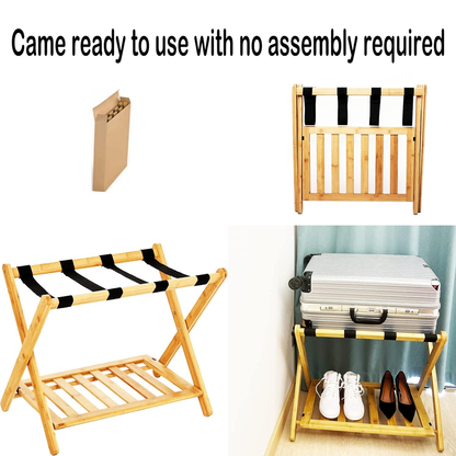 Bamboo Luggage Rack Foldable with Straps for Hotel Guest Rooms