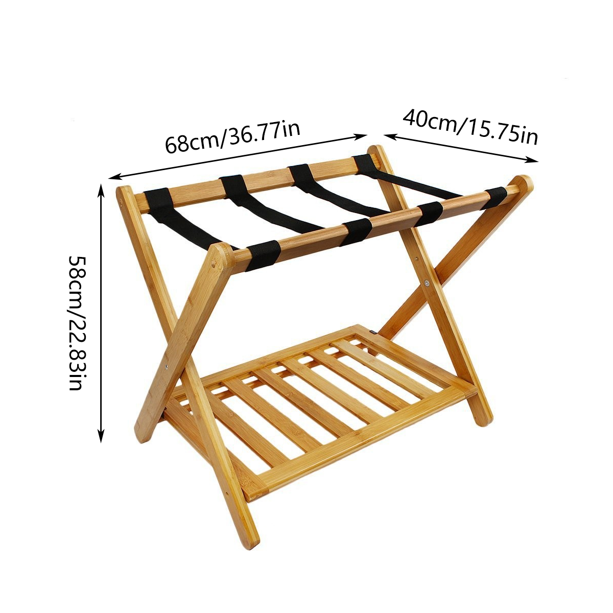 Bamboo Luggage Rack Foldable with Straps for Hotel Guest Rooms