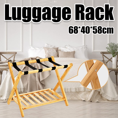 Bamboo Luggage Rack Foldable with Straps for Hotel Guest Rooms