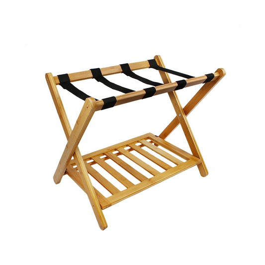Bamboo Luggage Rack Foldable with Straps for Hotel Guest Rooms