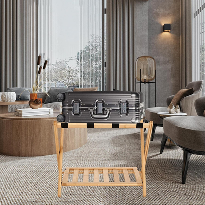 Bamboo Luggage Rack Foldable with Straps for Hotel Guest Rooms