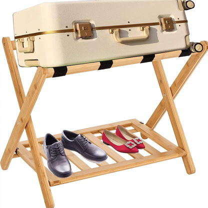 Bamboo Luggage Rack Foldable with Straps for Hotel Guest Rooms
