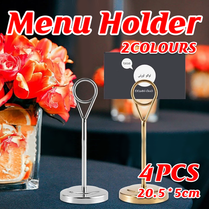 4PCS Stainless Steel Table Card Holders Wedding Restaurant Menu Stand Display