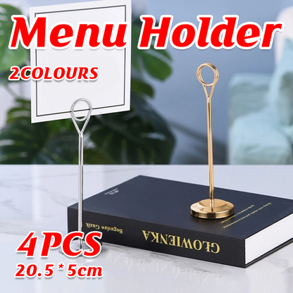 4PCS Stainless Steel Table Card Holders Wedding Restaurant Menu Stand Display