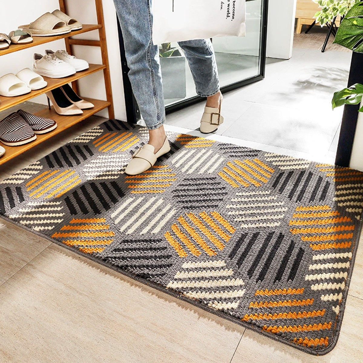 Non-Slip Entryway Carpet with Anti-Slip TPR Backing