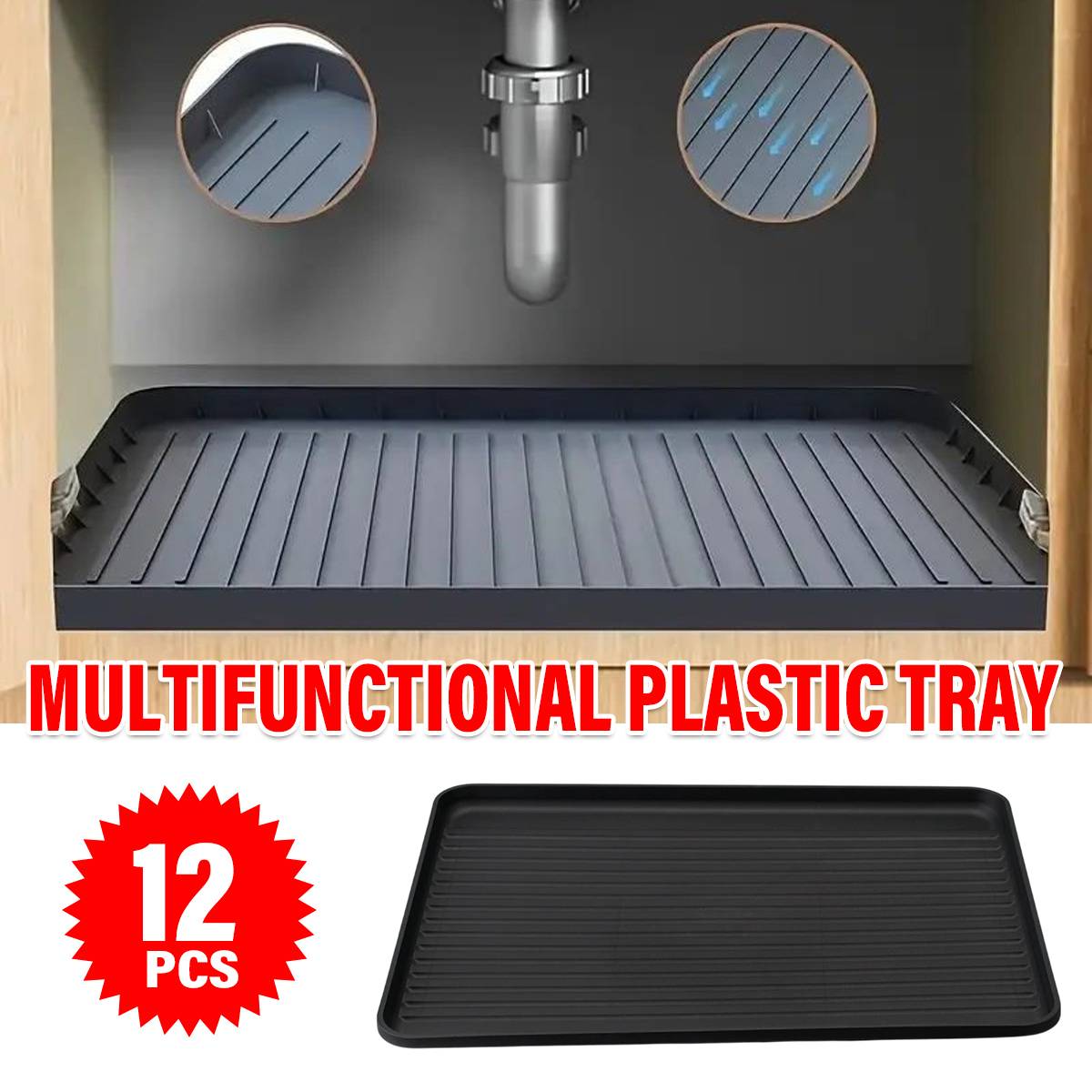 12 Pcs Rectangular PP Plastic Serving Tray Set Black