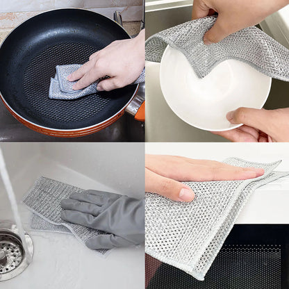 Double Layer Metal Fiber Kitchen Dishcloth Set of 10